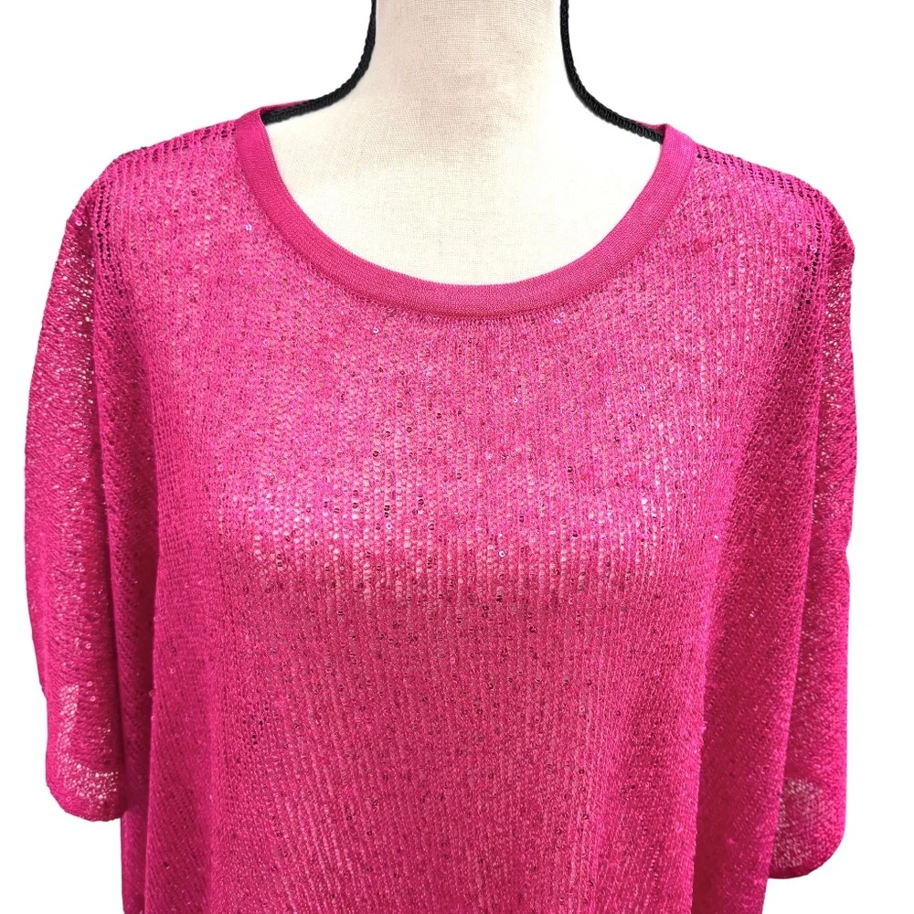 BOSTON PROPER BRIGHT PINK SEQUINS BOXY GLITZ AND GLAMOUR SWEATER  - NWT